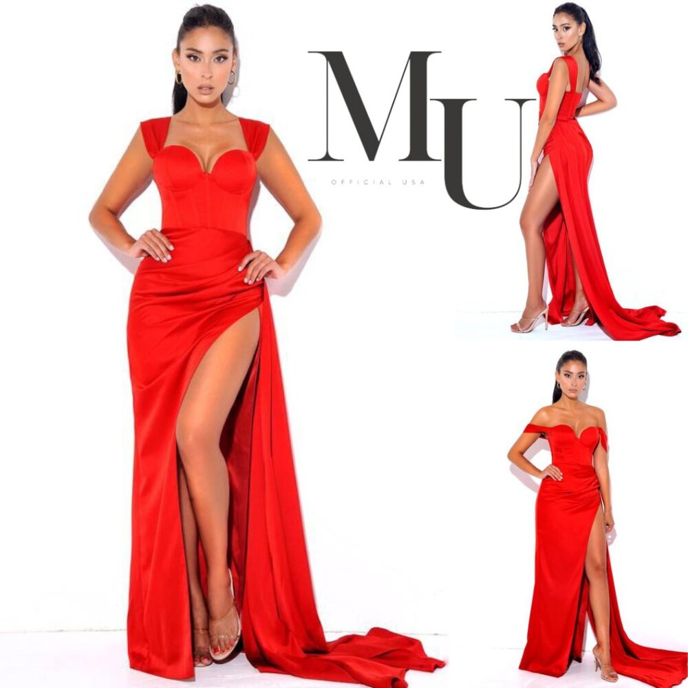 💋Zayda Red High Slit Corset Satin Gown💋
